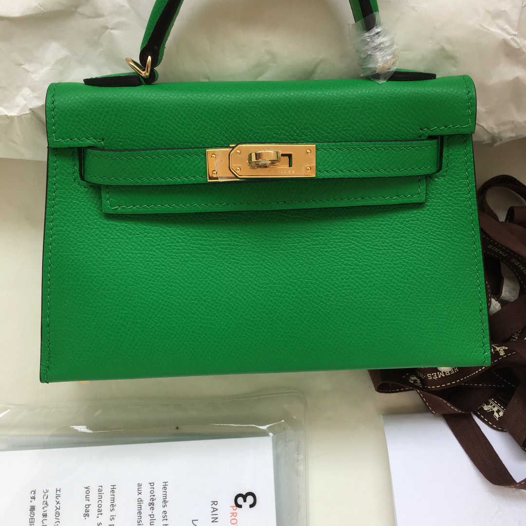 Hermes Kelly Mini II Bag 19CM In Green Epsom Leather